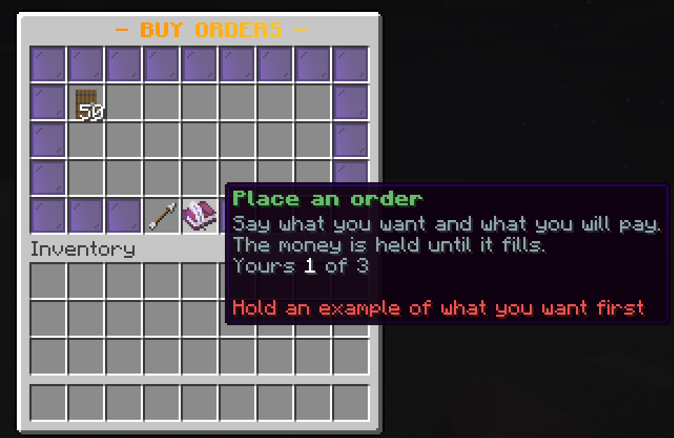 The buy orders window
