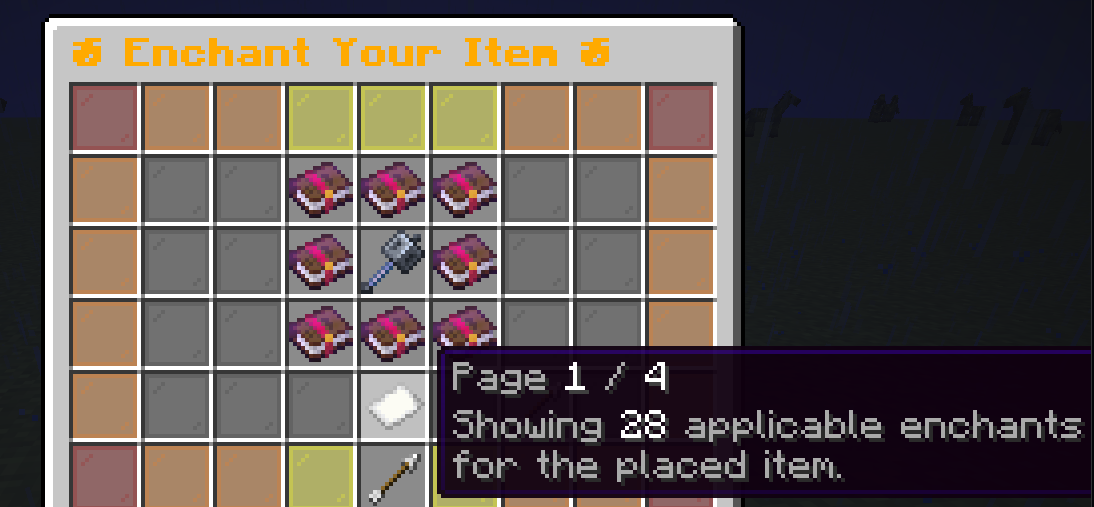 The enchant-an-item menu with a sword placed