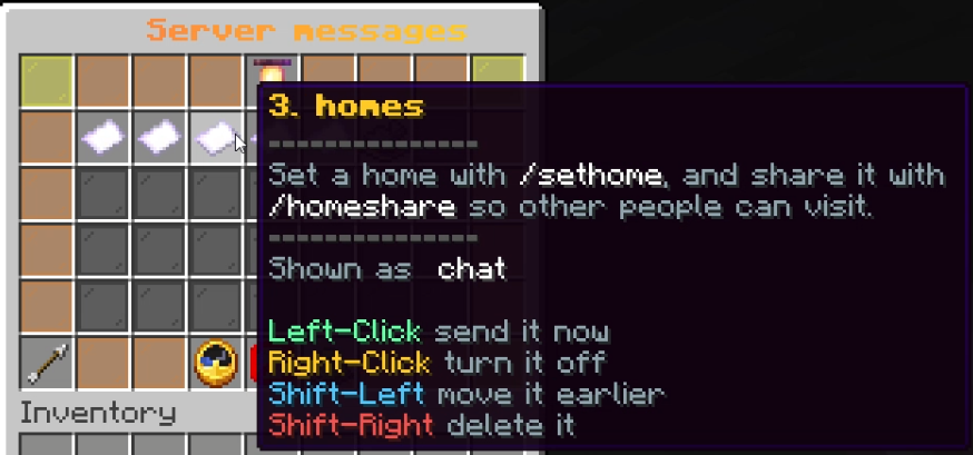 Server messages, hover